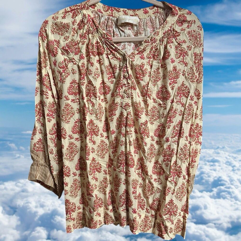 Natalie Martin Women's Top Shirt Floral Print Pink Blouse Medium Pullover